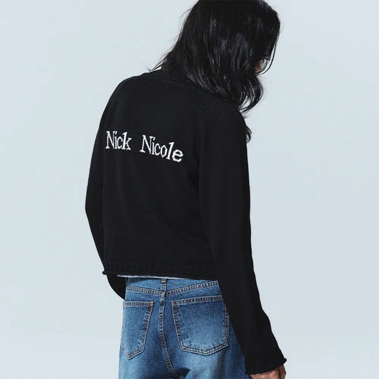 Korean Collection Nick Nicole Jaquard Knit Cardigan-Black (Instock)