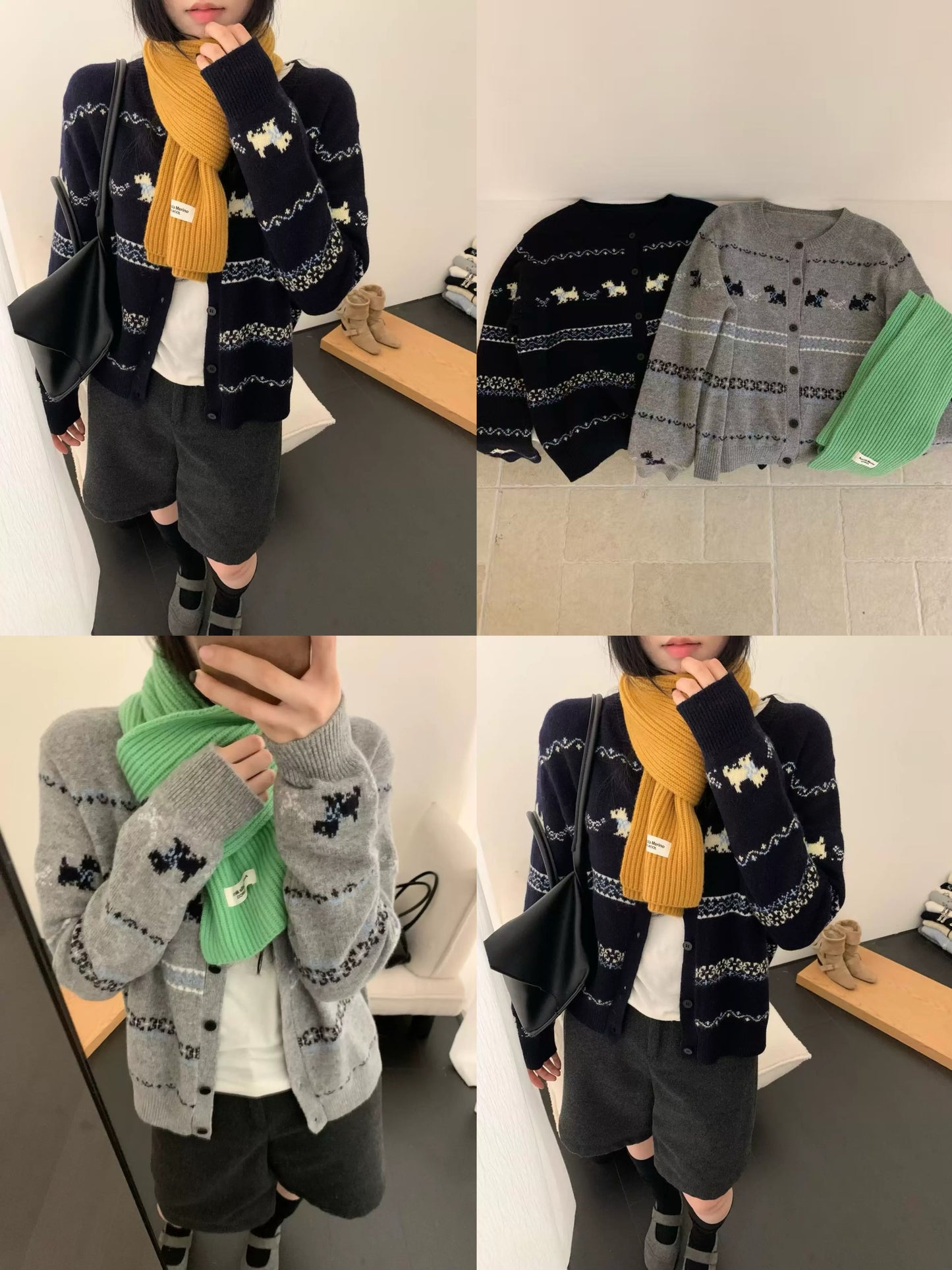 Kelly Designs Wool Puppy Pattern Knit Cardigan (Instock)