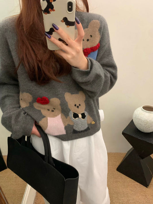 Kelly Designs Bears Wool Handmake Grey Sweatshirt (Instock)