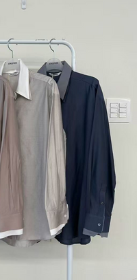 Korean Collection | Contrast Collar Sheer Button-Up Shirt (Instock)