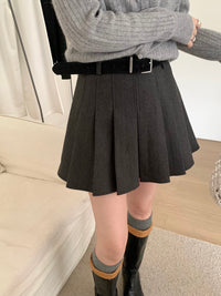 Kelly Designs Thick Pleated Mini Grey Skirt with Belt (Instock)
