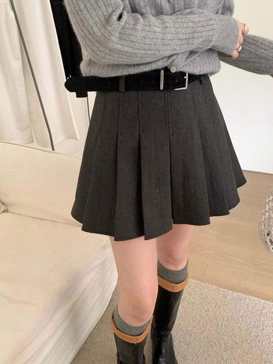 Kelly Designs Thick Pleated Mini Grey Skirt with Belt (Instock)