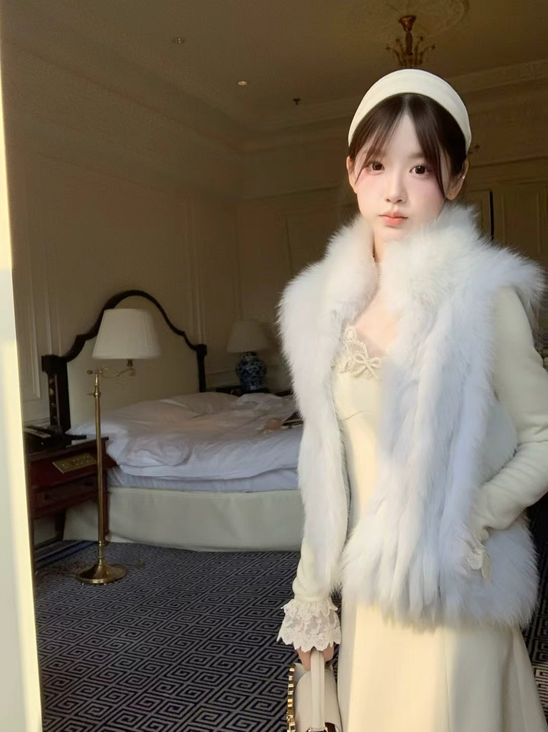 Kelly Designs 4 Colors Fox Fur Trim Vest with Car Stripe Design (Instock)