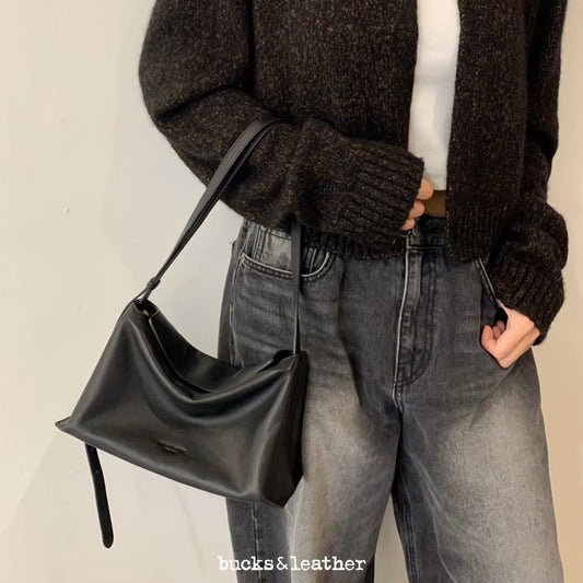 Korean APM Collection BUCKS&LEATHER Black Leather Medium Bag (Preorder)