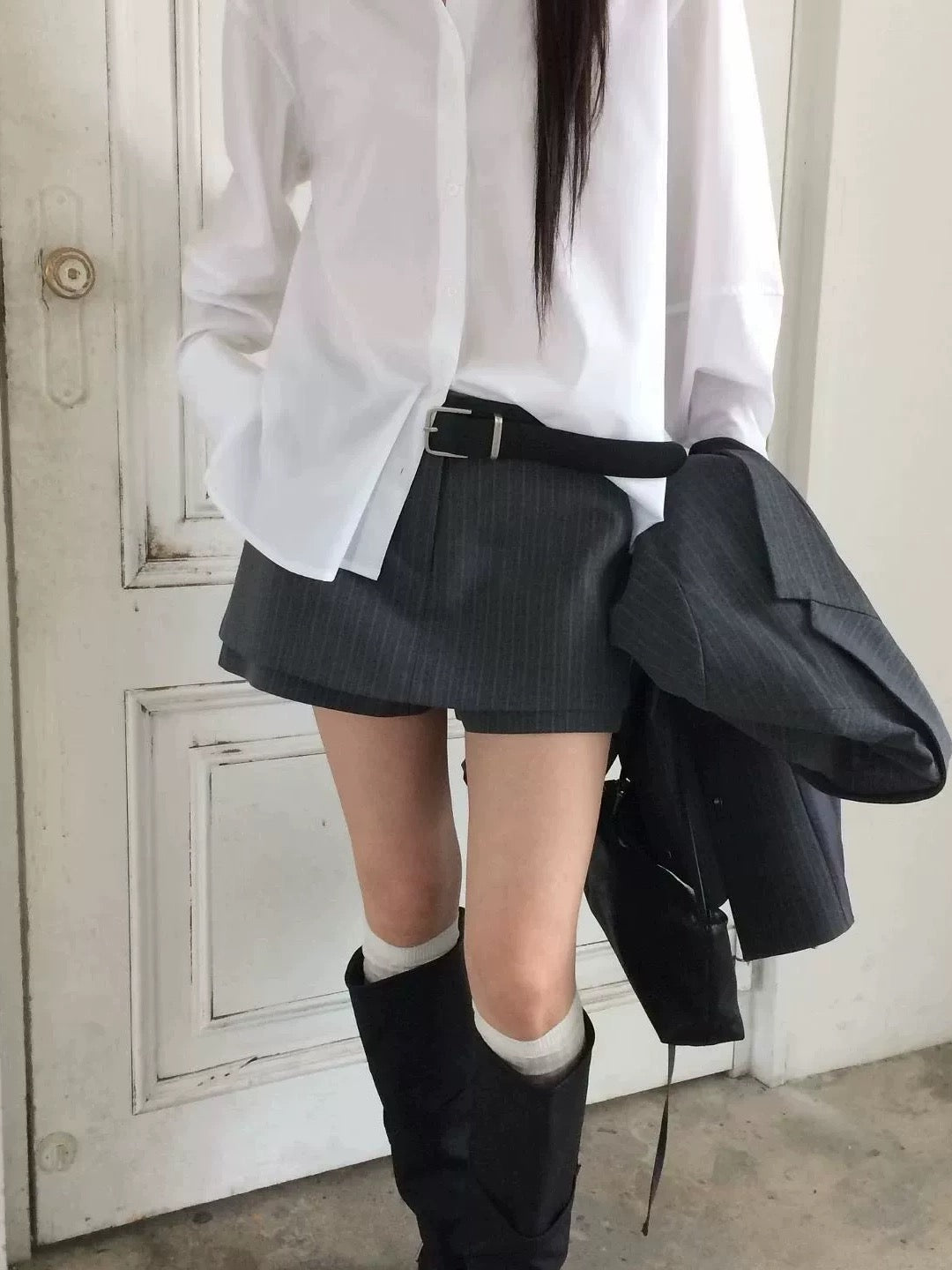 Korean APM Collection Pinstripe Layered Skirt Shorts - 2 Colors (Instock)