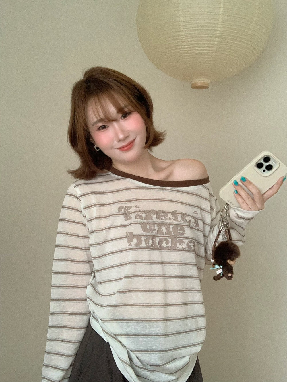 Kelly Designs Sun Cover Long Sleeves Stripe Brown Top (Instock)