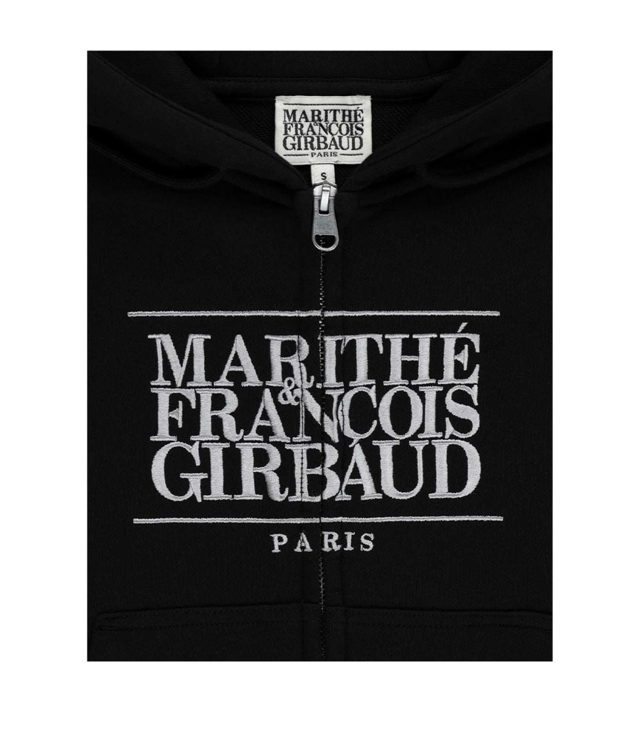 Marithe W Embroidery Classic Logo Crop Hoodie Zipup Black(Instock)