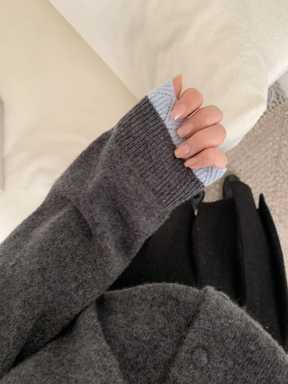 Kelly Designs Embroidery Kitty Grey Wool Cardigan (Instock)