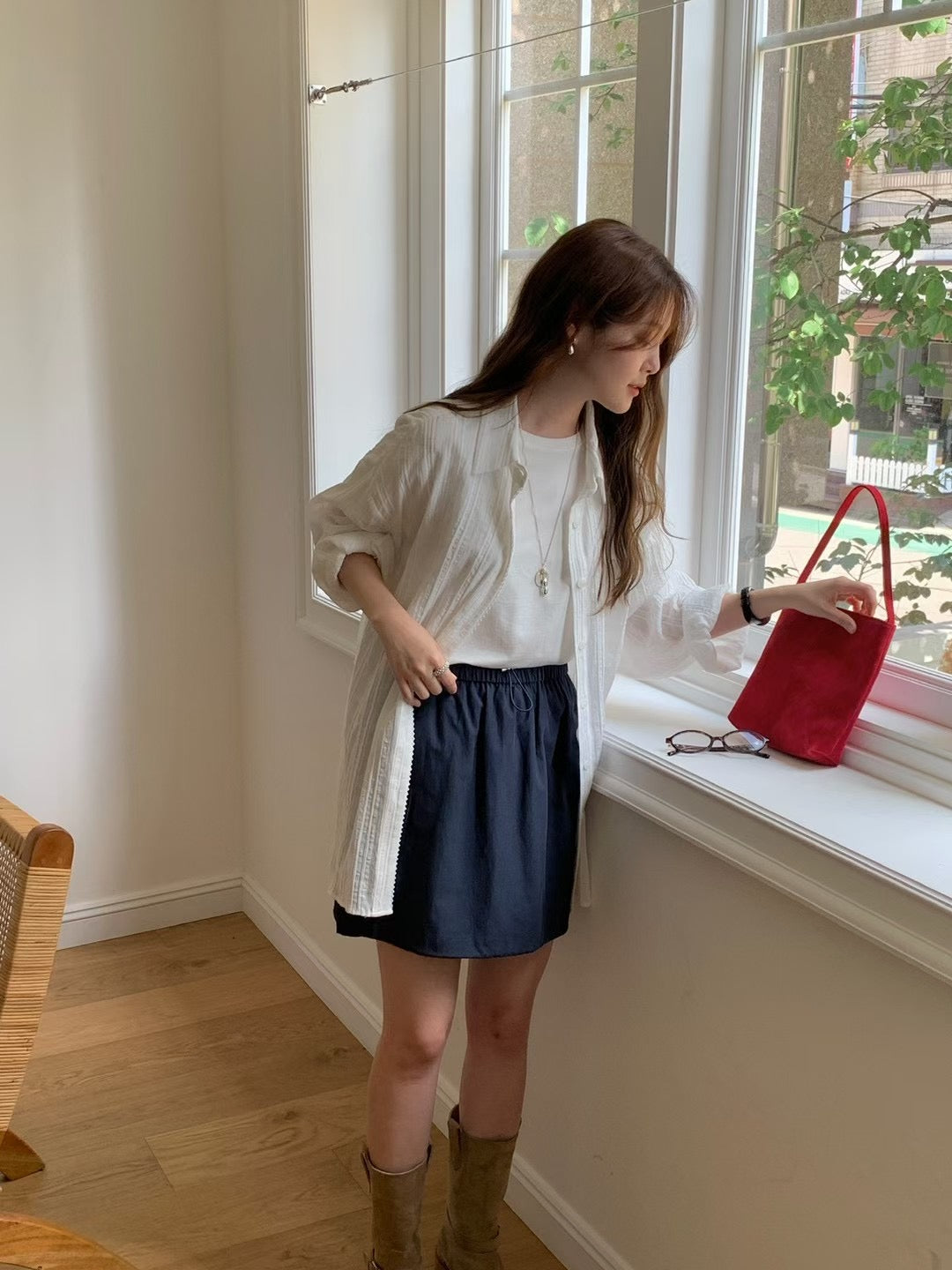 Korean APM Collection Stripe White Blouse (Instock)