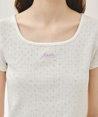 Marithe W FLOWER SLIM CROP TEE ivoire (En stock)
