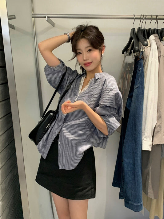 Kelly Designs Lace Layer Navy Blouse (Instock)