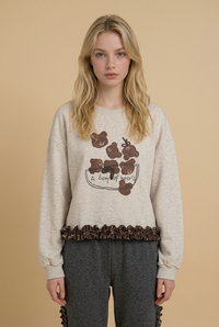 Korean Collection Bear Ruffle Hem Sweatshirt - 2 Colors (Instock)