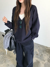 Korean APM Collection Relaxed Deep V-Neck Sweatshirt (Instock)