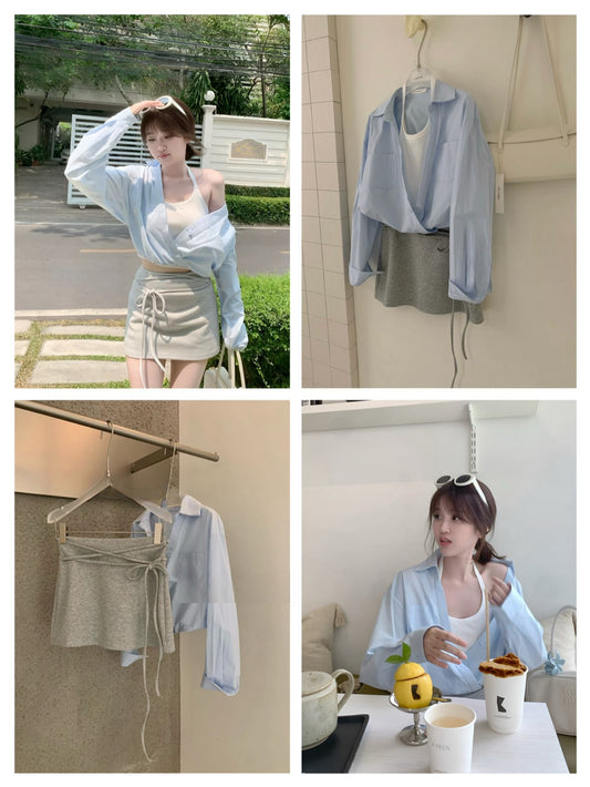 Kelly Designs 2-Piece Casual Set – Fake 2Pcs Shirt, & Mini Skirt (Instock)