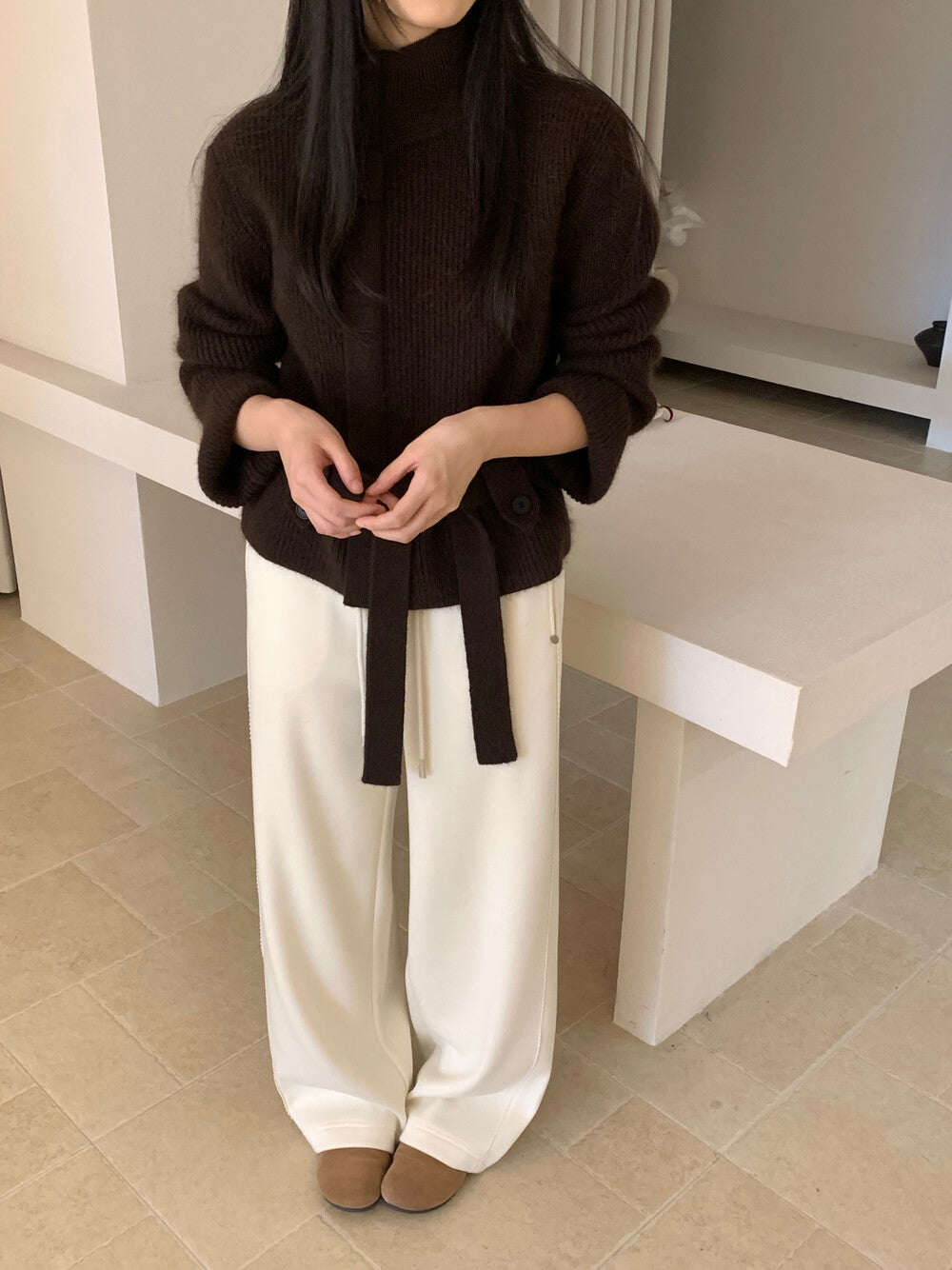 Kelly Designs Silk-Cashmere Fleece-Lined Straight Pants (Instock)