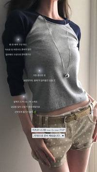 Korean Collection Tone-on-Tone Raglan 3/4 Sleeve Top (Instock)