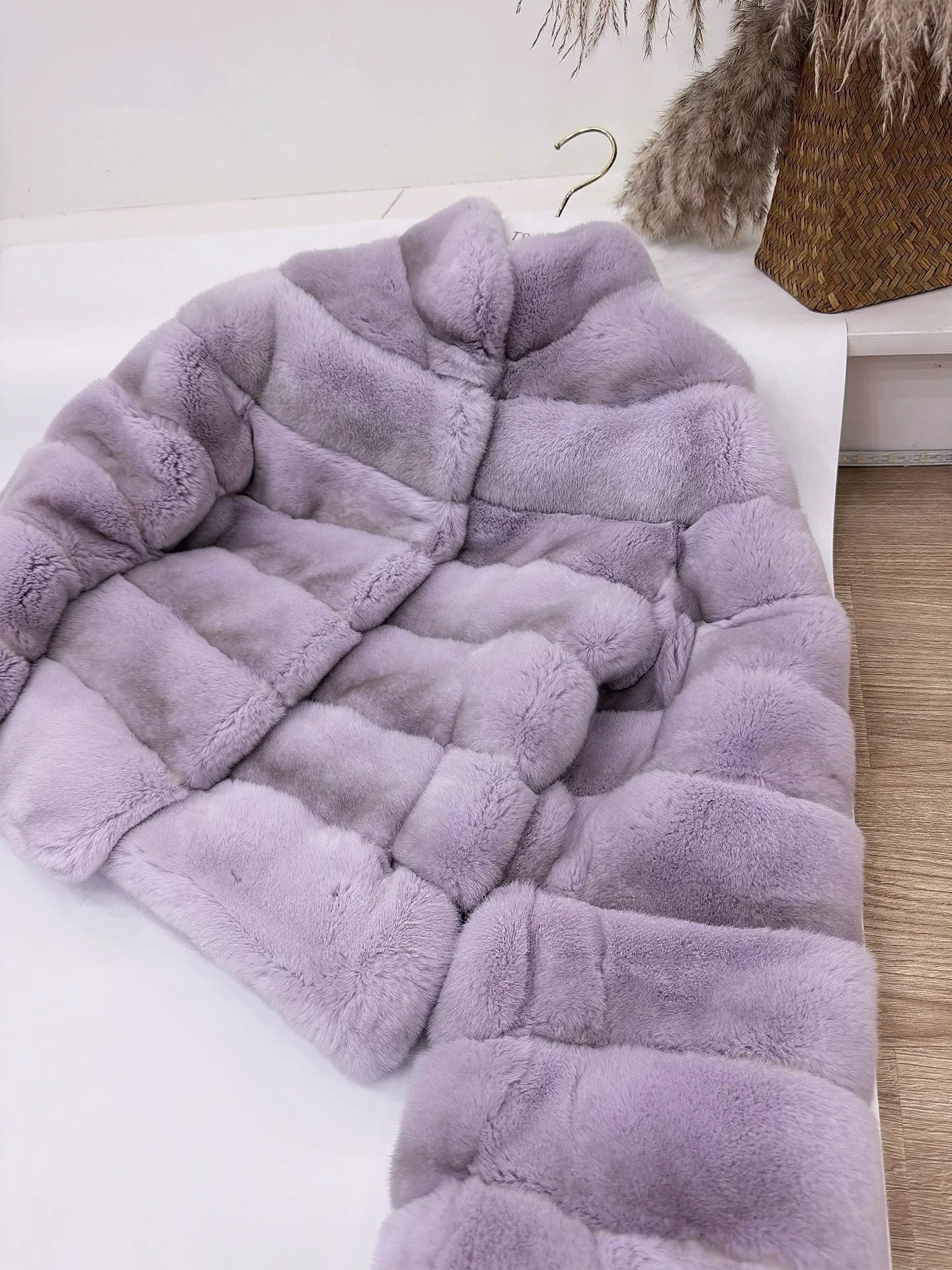 Kelly Designs Lilac Rex Fur Coat – Full-Pelt Chinchilla-Texture Luxury Jacket (Instock)