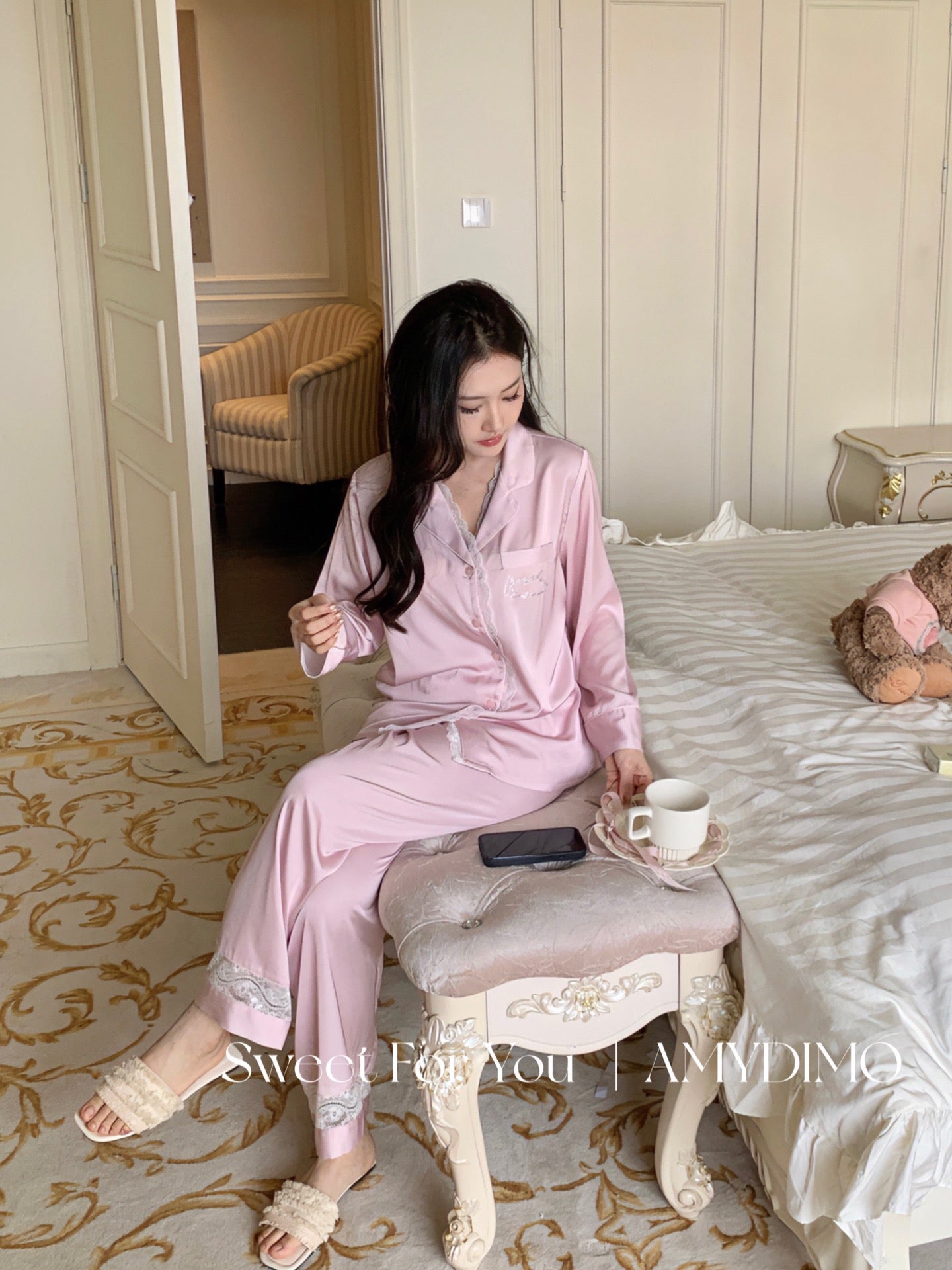 Amydimo Pink Lace Female Pajama(Preorder)