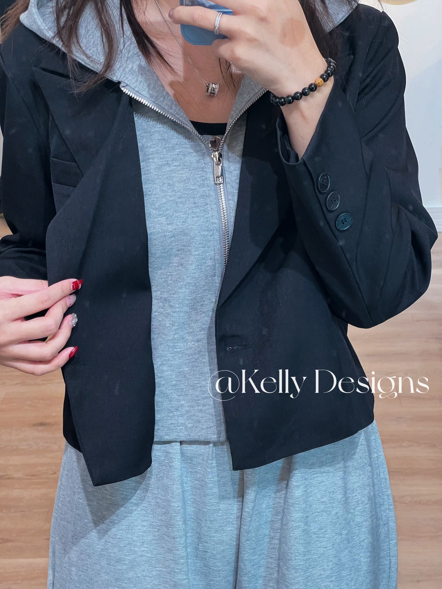 Kelly Designs Fake 2pc Hoodie Black Blazer (Instock)