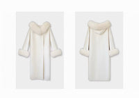 Kelly Designs Fox Fur Trim Wool Long Coat – Ivory (Instock)