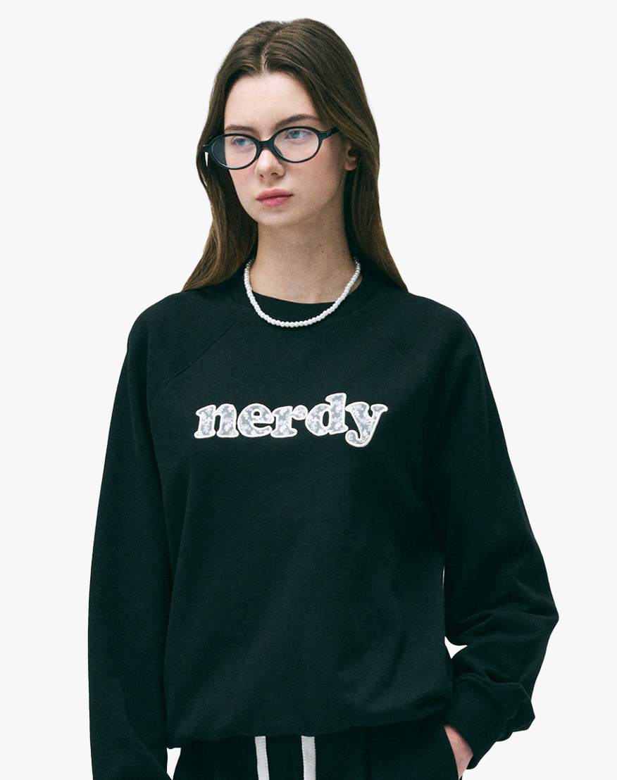 Korean Collection Nerdy Lace applique sweatshirt melangie Navy (Instock)