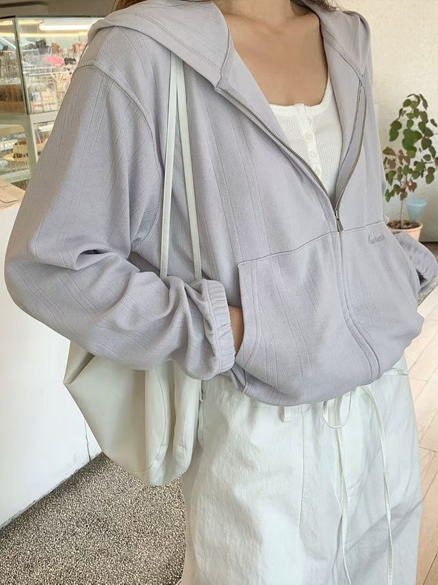 Korean Lightweight Hoodie Zip-Up - Lavender Gray (Instock)