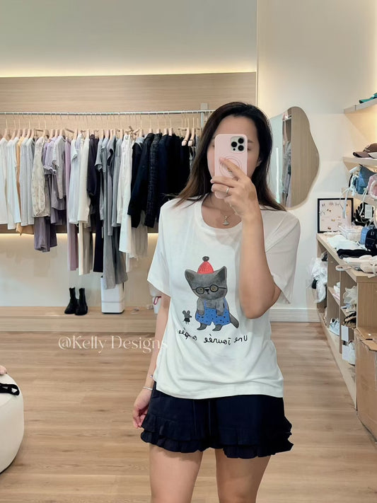 Korean APM Collection Cat White Tshirt (Instock)