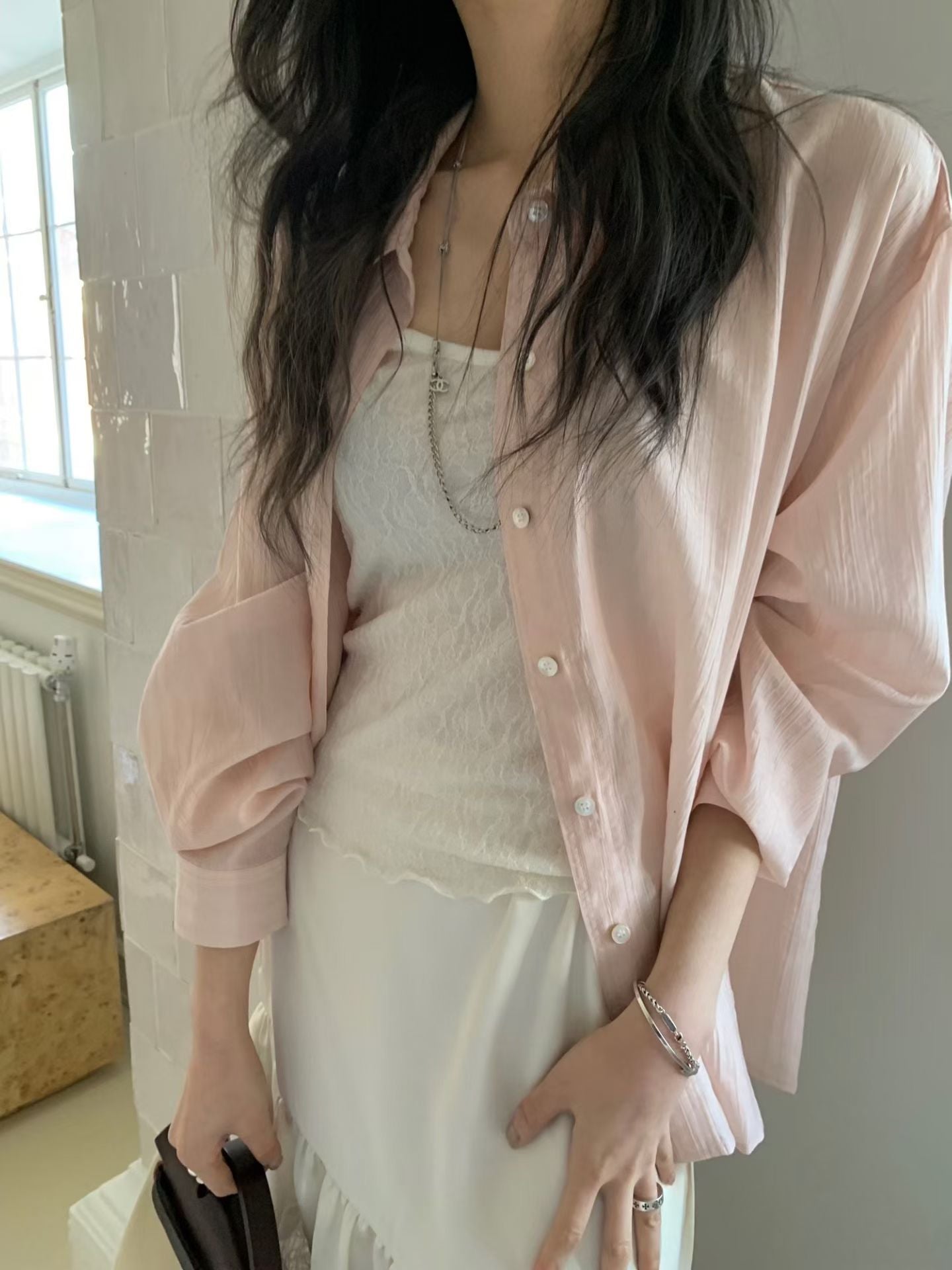 Korean APM Collection Spring Shirt-Khaki/Pink (Instock)