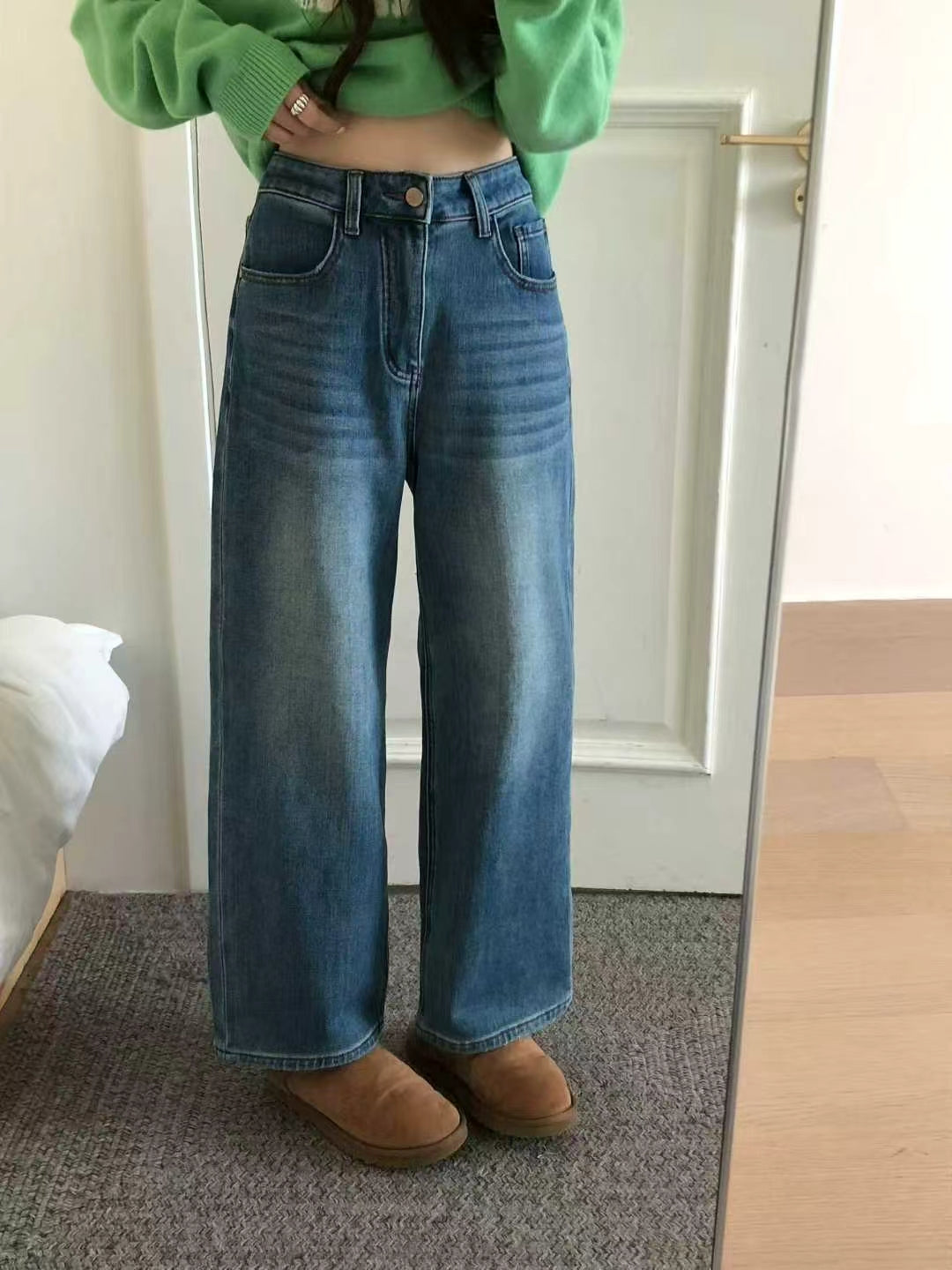 Kelly Designs Fleece-Lined Straight Denim Pants(Instock)