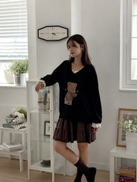 Korean Collection Teddy Bear Lace-Trim Sweatshirt (Instock)