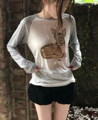 Korean Baby Bambi Raglan Long Sleeve Tee - Pink/Gray (Instock)