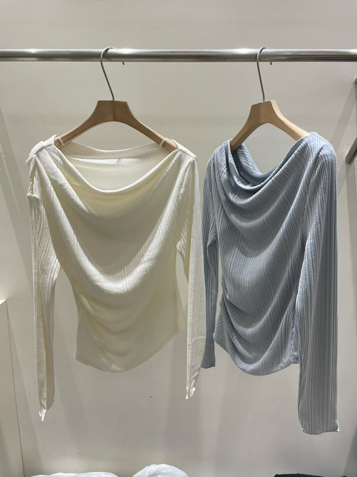 Korean APM Collection Draped Neck Ribbed Long Sleeve Top (Instock)