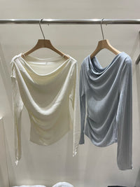 Korean APM Collection Draped Neck Ribbed Long Sleeve Top (Instock)