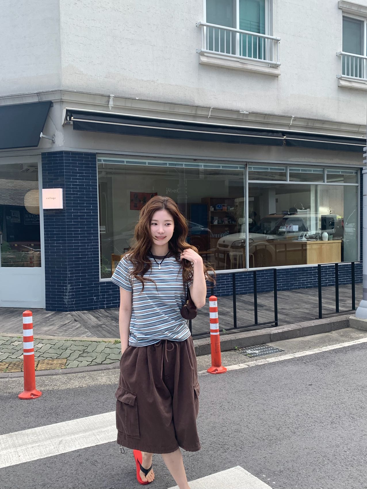 Kelly Designs Stripe Tshirt & Brownpants（Instock)