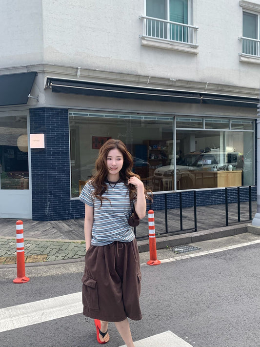 Kelly Designs Stripe Tshirt & Brownpants（Instock)