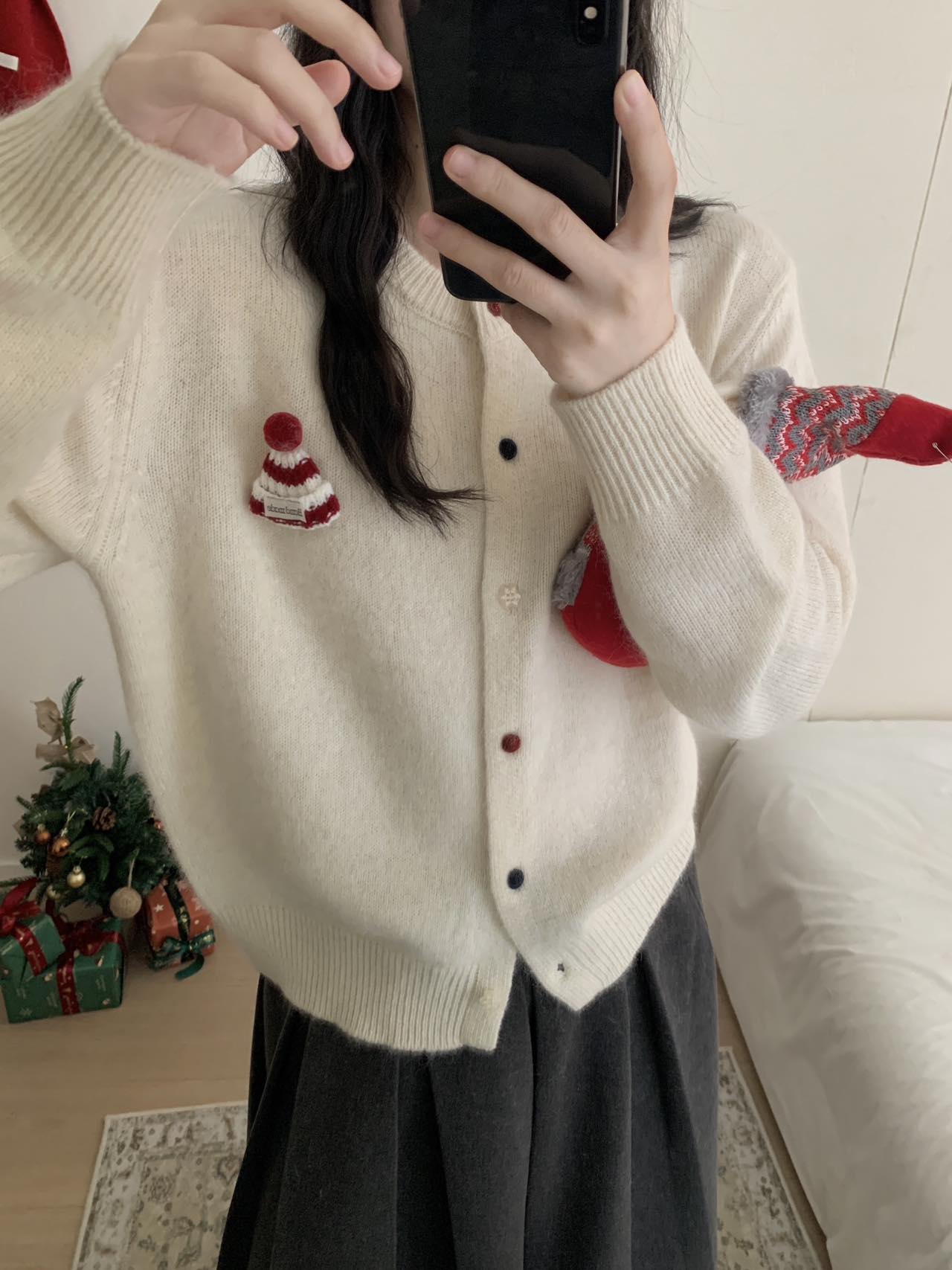 Kelly Designs Holiday Snow Hat Wool Cardigan – Limited Christmas Edition (Instock)