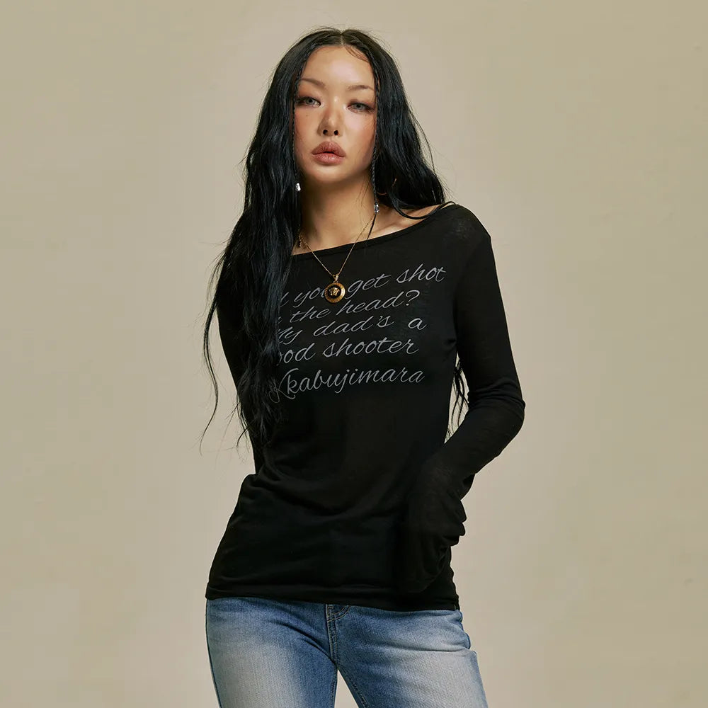 Gila Archive Lettering Sheer Wool-Blend Long Sleeve Top – Black (Instock)