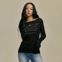 Gila Archive Lettering Sheer Wool-Blend Long Sleeve Top – Black (Instock)