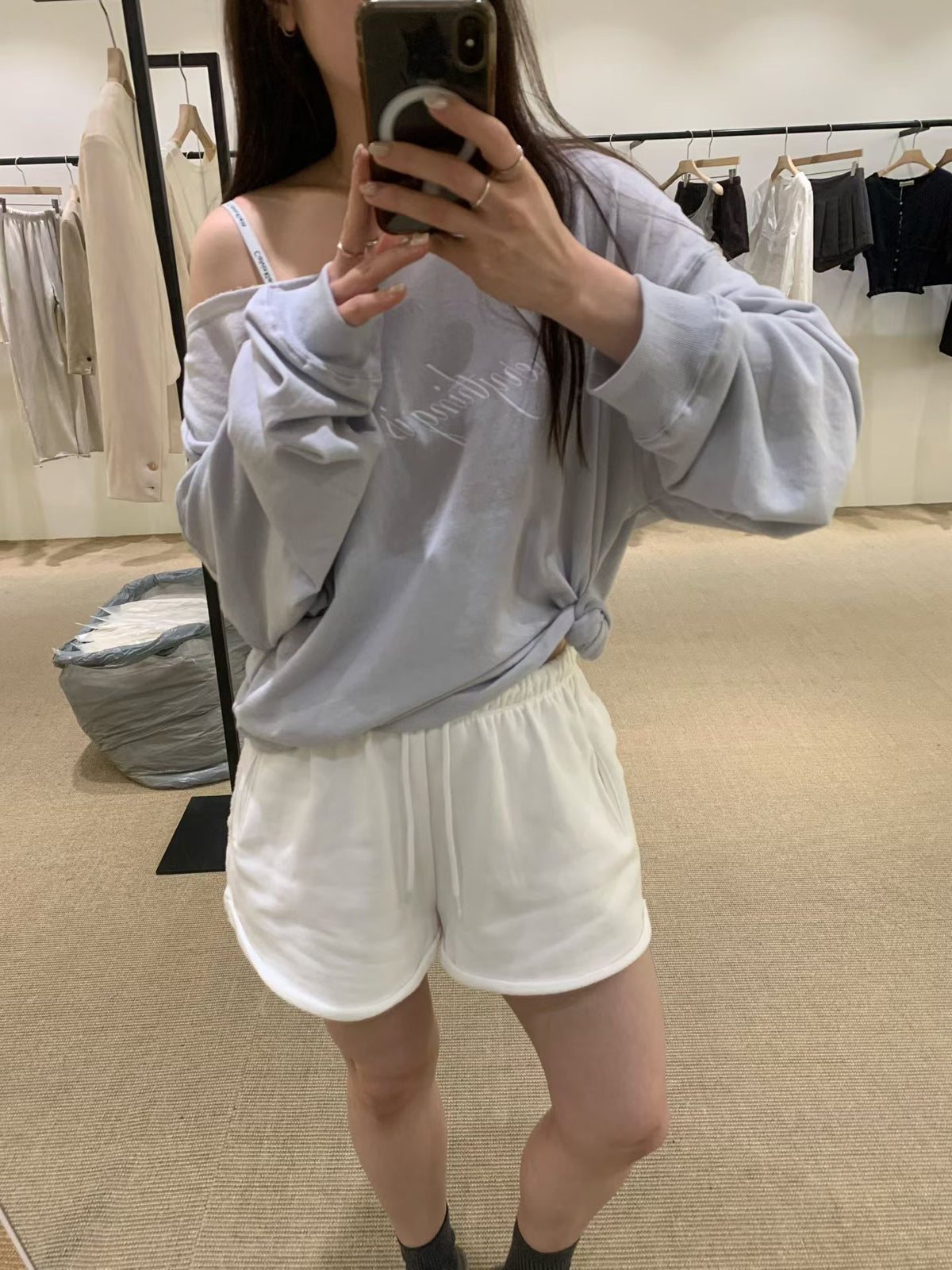 Korean APM vegetable Lettering Wide Neck Long Sleeve Top (Instock)