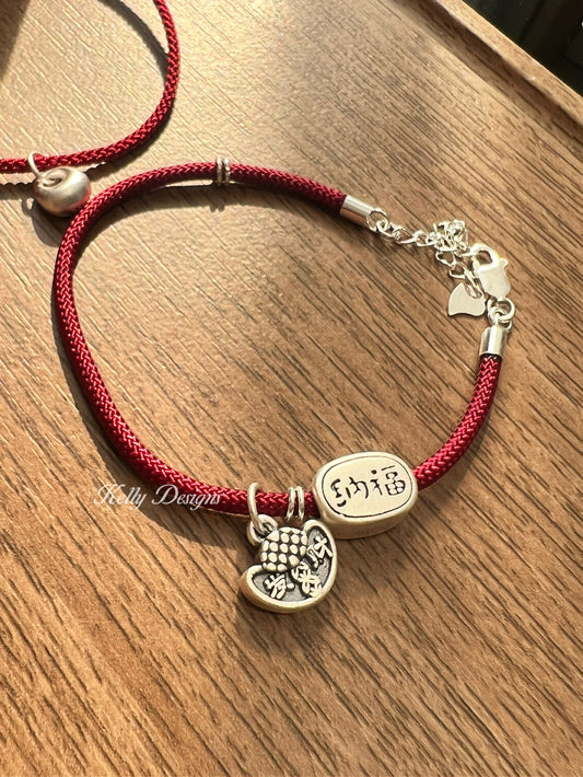 Kelly Designs Silver Lucky Money Pendant Red Bracelet (Instock)