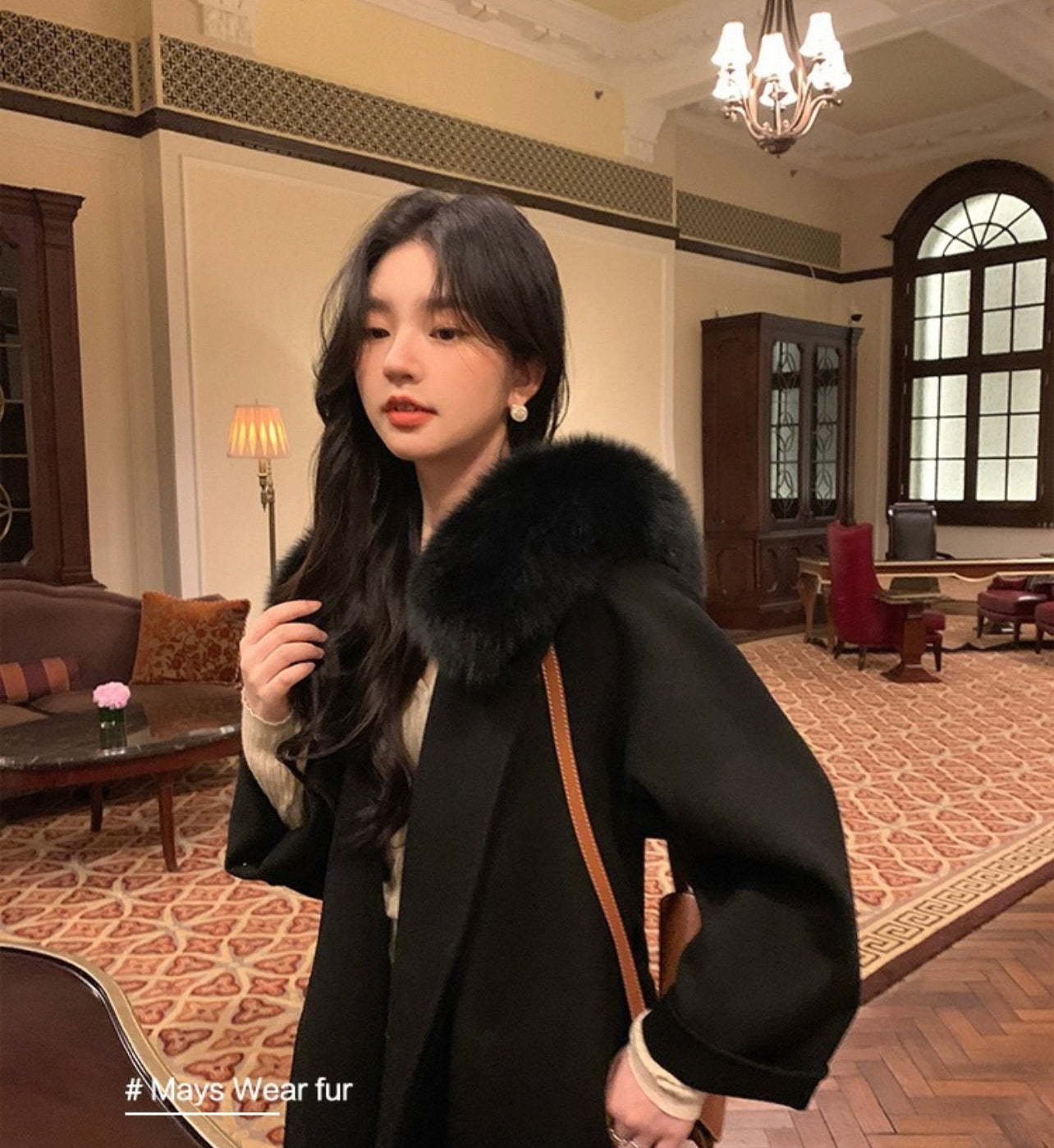 Kelly Designs 100% Wool Long Coat with Fox Fur Collar – Black (Instock)