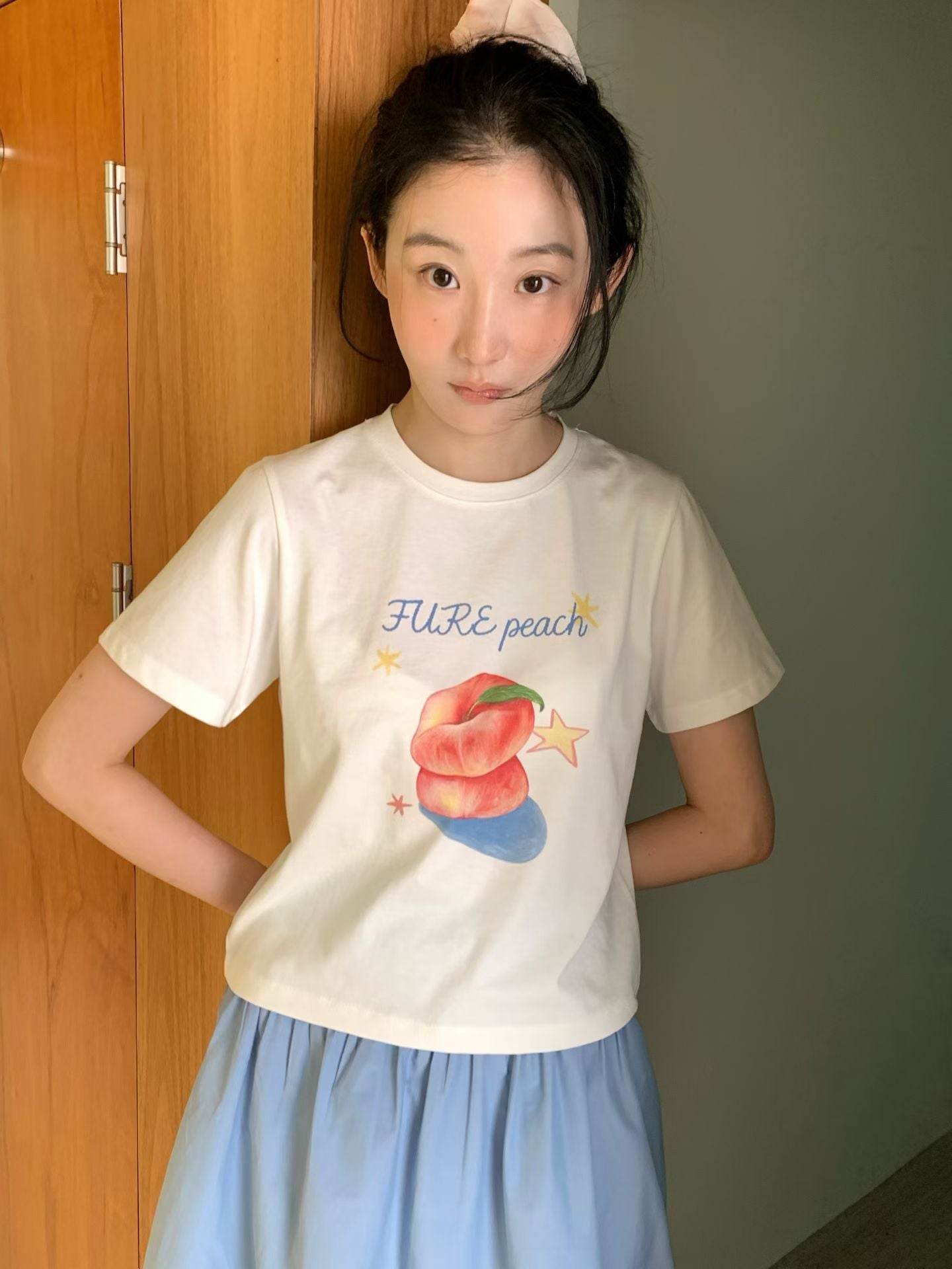 Korean APM Collection Peach White Tshirt (Instock)
