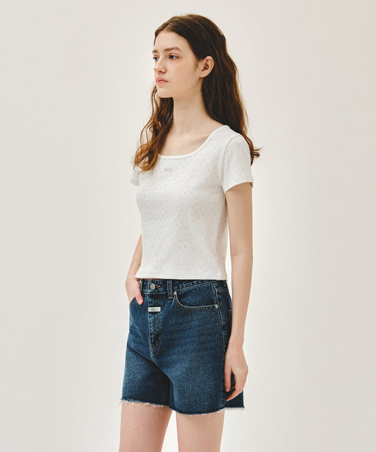 Marithe W FLOWER SLIM CROP TEE ivory (Instock)