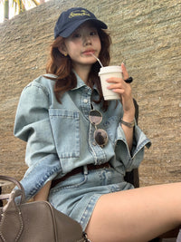 Kelly Designs  Denim Two-Piece Set – Oversized Shirt & High-Waist Shorts (Instock)