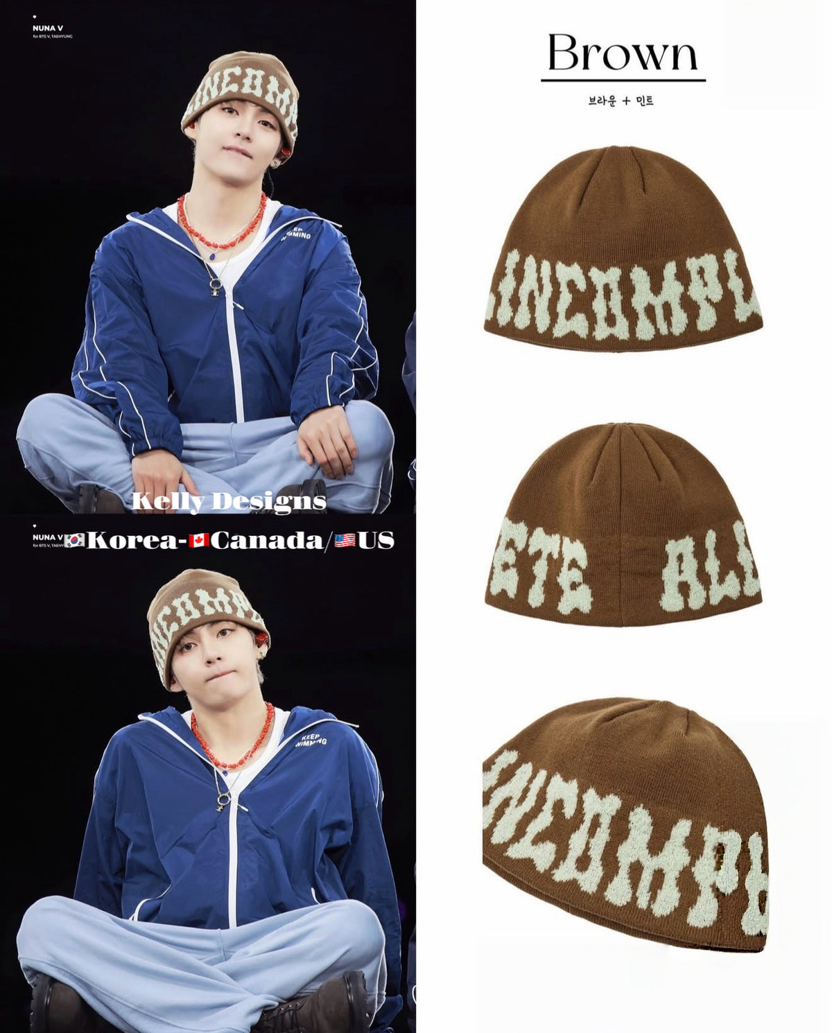 Korean BTS V Inspired Logo Jacquard Knit Beanie (Preorder)