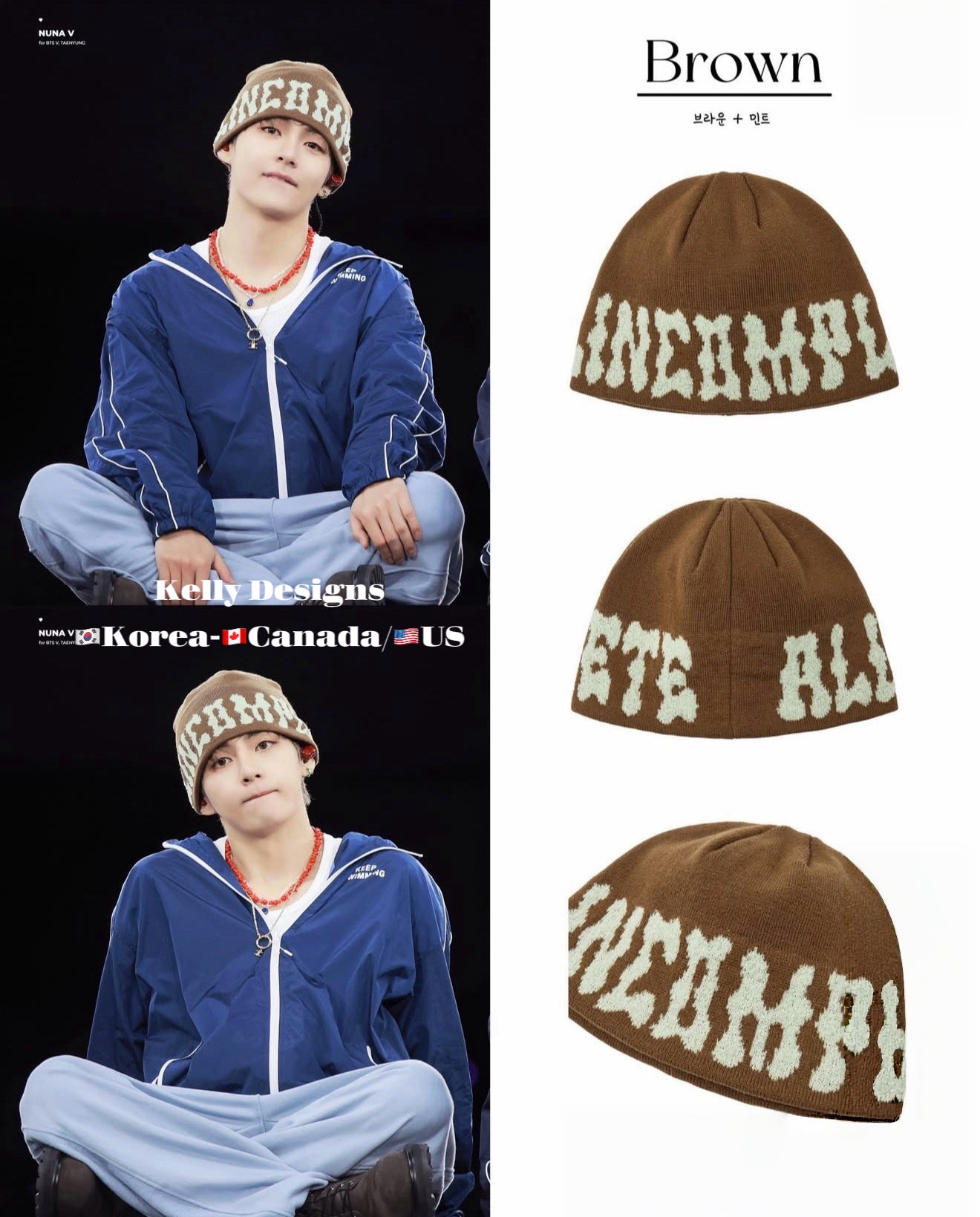 Korean BTS V Inspired Logo Jacquard Knit Beanie (Preorder)