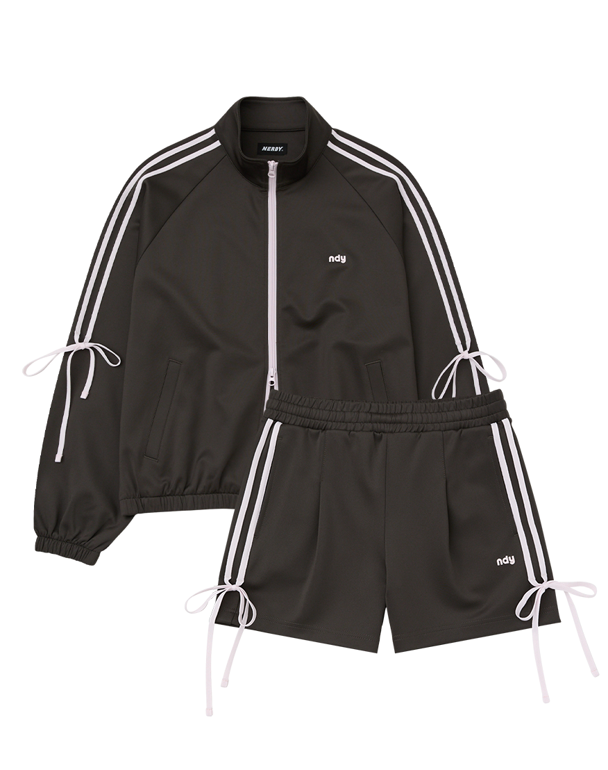 Korean Collection Nerdy 2pcs RIBBON TRACK SHORTS Brown SET (Instock)