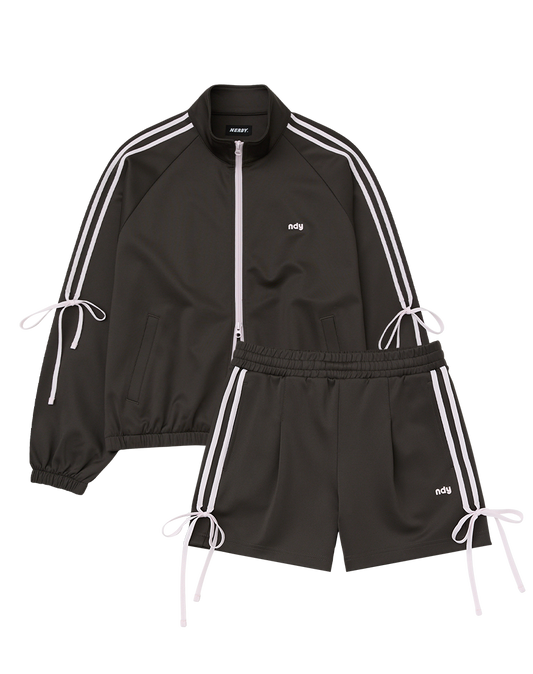 Korean Collection Nerdy 2pcs RIBBON TRACK SHORTS Brown SET (Instock)