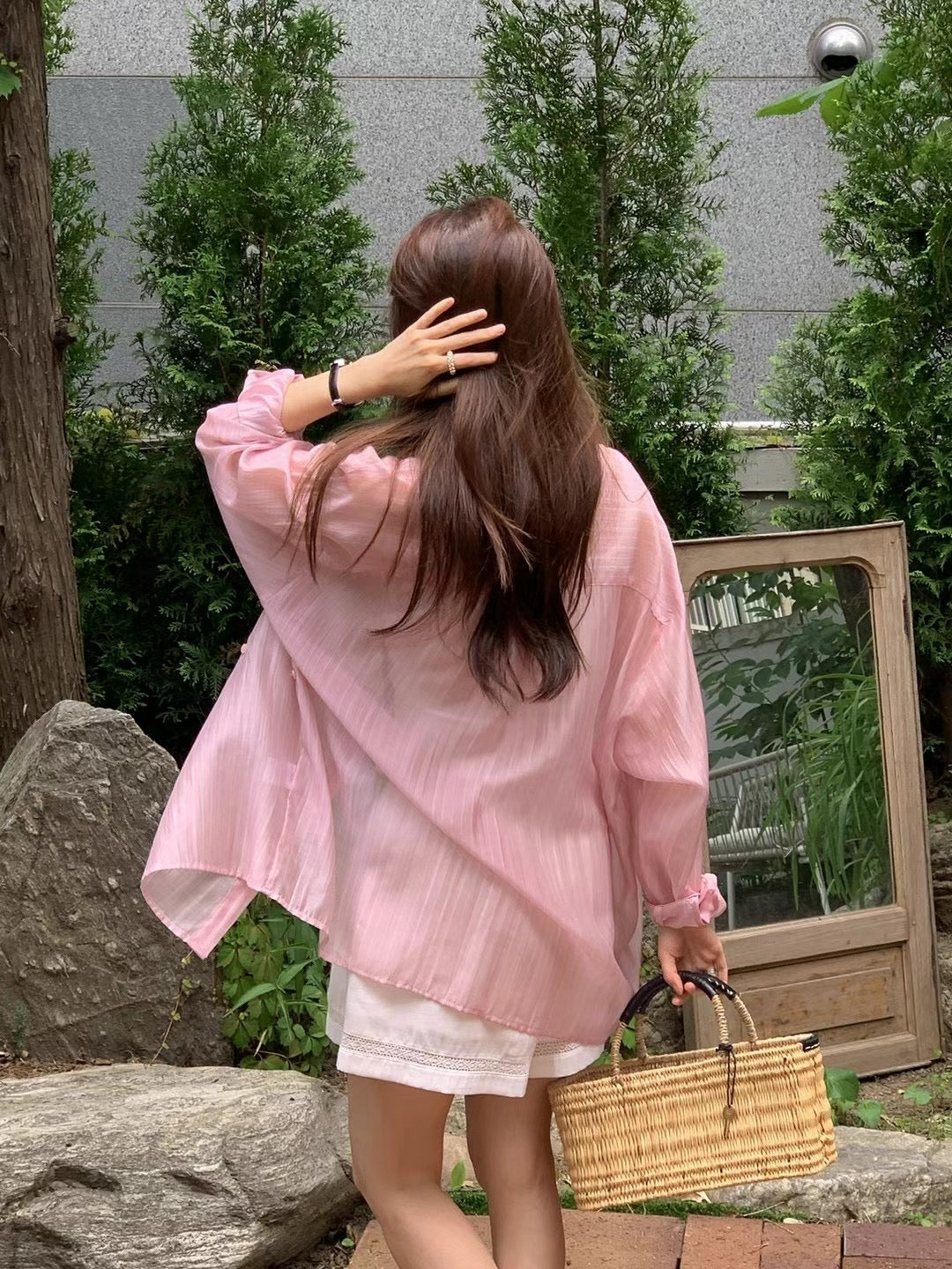 Korean APM Collection Stripe Pink Blouse & Shorts (Instock)