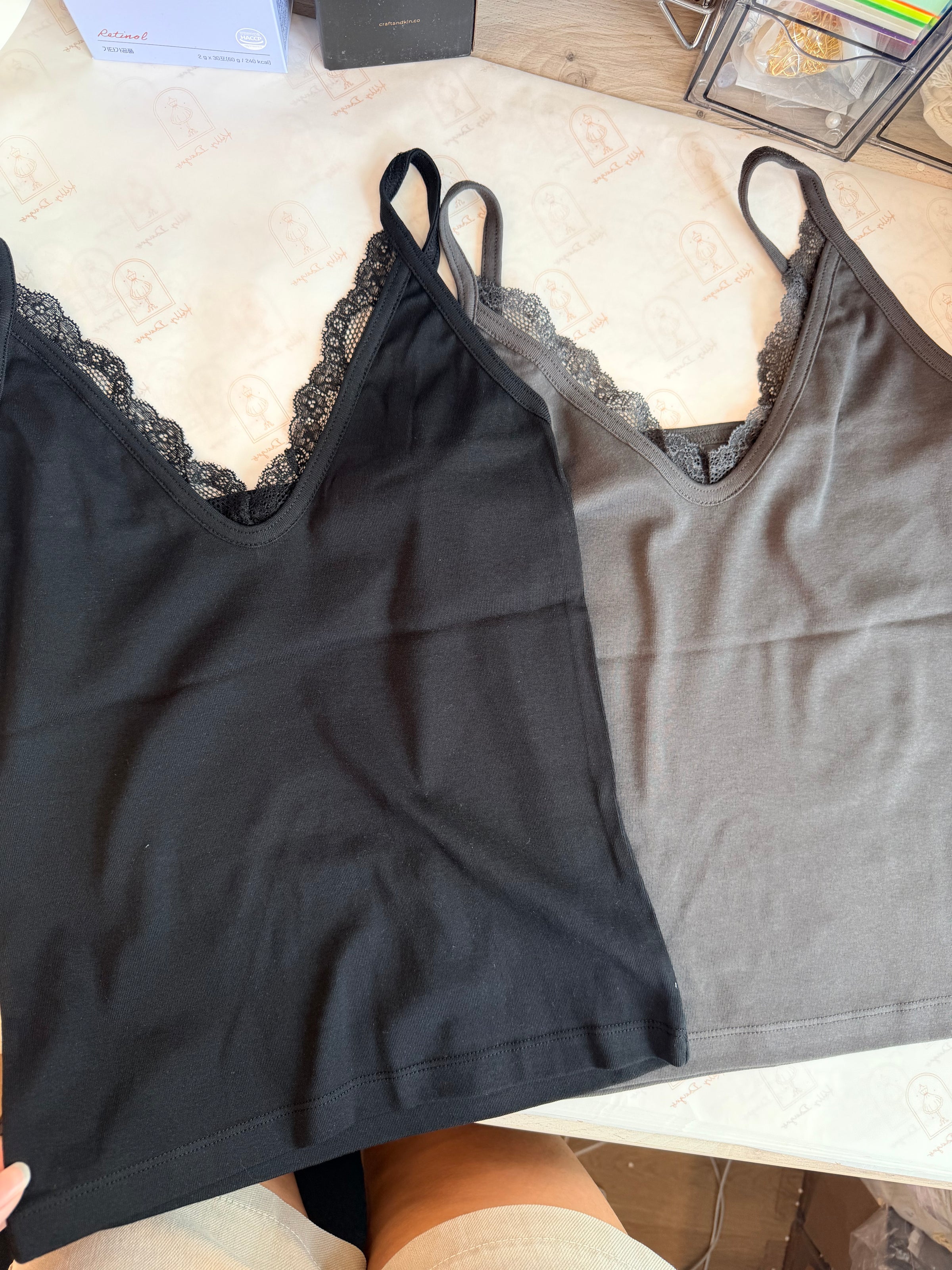 Korean APM Collection Lace V Neck Cami Top- 2 Colors (Instock)
